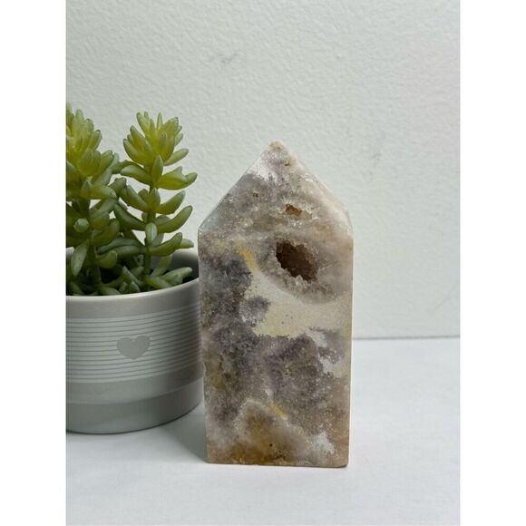 Agate with Pink Amethyst Druzy Tower - Picture 1 of 6